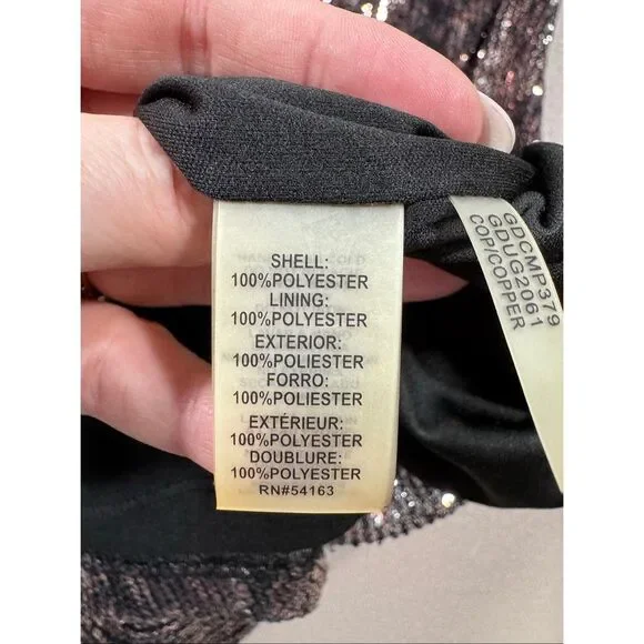 Guess Sequin Off Shoulder Bodycon Sheer Sleeve Dress - Picture 7 of 12